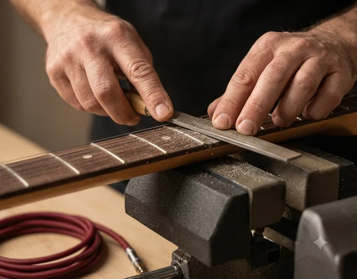 Nivelado de trastes en una guitarra